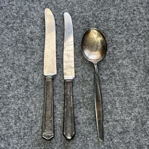 Vintage Silver Plate Flatware (3) Pieces Serving Stainless Steel Knife Spoon Vtg
